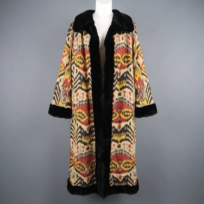 OSCAR DE LA RENTA Size L Ikat Silk & Embroidered Mink Reversible Opera Coat Stole Shawl Scarf OSCAR DE LA RENTA Size L Ikat Silk & Embroidered Mink Reversible Opera Coat Stole Shawl Scarf