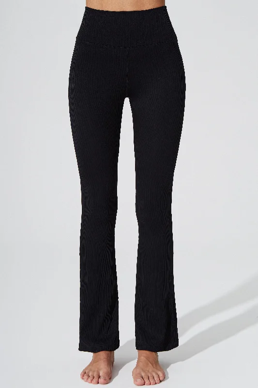 Evana Flare Ribbed Legging - Noir Stylish Stretch Print Leggings