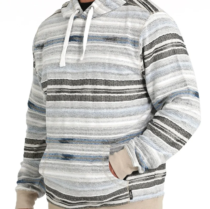 Cinch Men's Striped Lightweight Pullover Hoodie in Gray & Blue Oversized Cozy Pullover