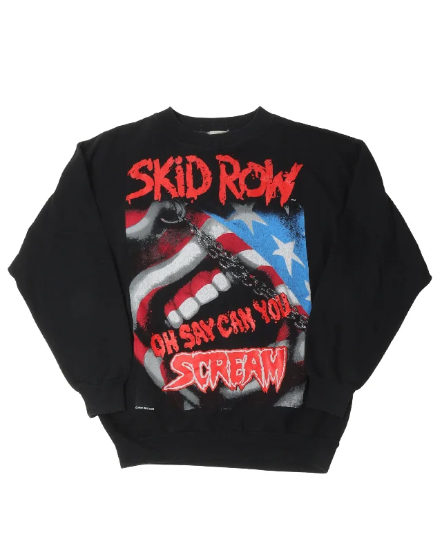 Skid Row 91/92 No Fuckin' Frills Tour Crewneck Sweatshirt Hoodie with Color Block Contrast Stylish