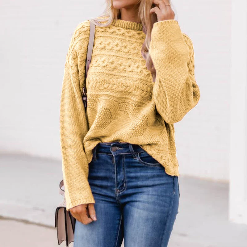 Women's Knitwear Round Neck Pullover Twist Sweater High Neck Pullover