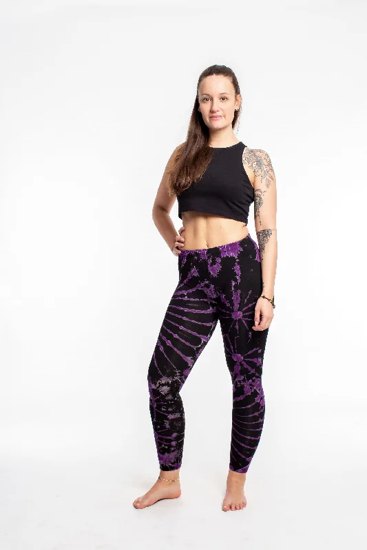 Womens Tie Dye Yoga Leggings in Purple Trendy Full-Length Leggings