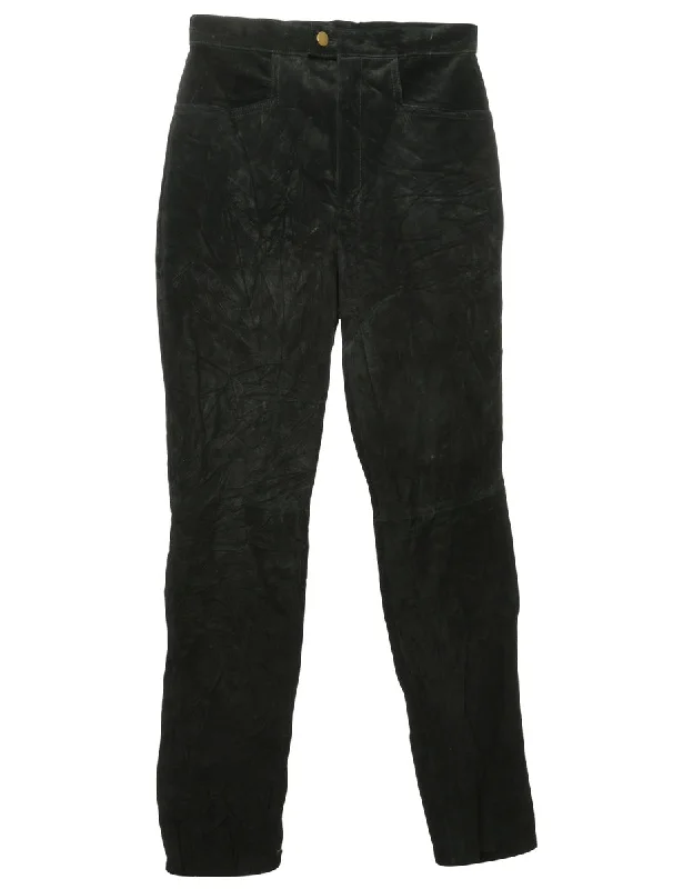 Black Suede Trousers - W28 L35 Wide Leg Loose Fit Mid Waist