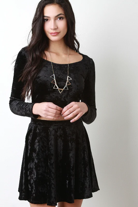 Long Sleeve Velvet Crop Top Hooded Caped Shawl Collar