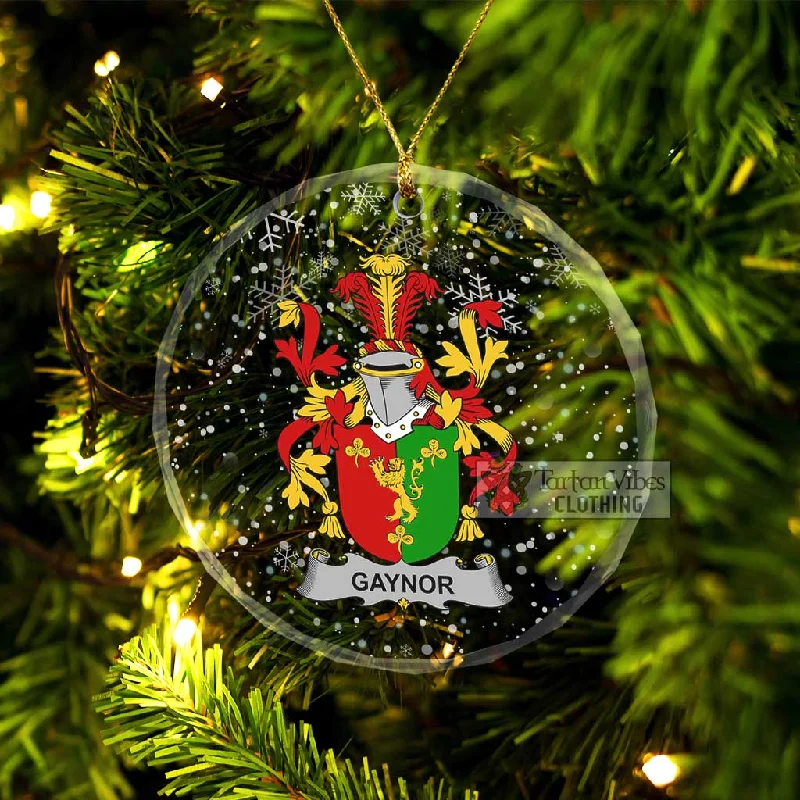 Gaynor Irish Clan Christmas Glass Ornament with Coat of Arms Plaid Tartan Floral
