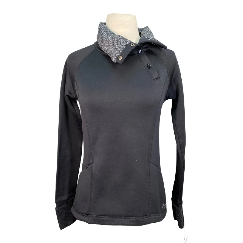 Dover Saddlery Cowl Neck Pullover in Black/Herringbone Inside Collar - Women's XS Slim Sleeve Pullover