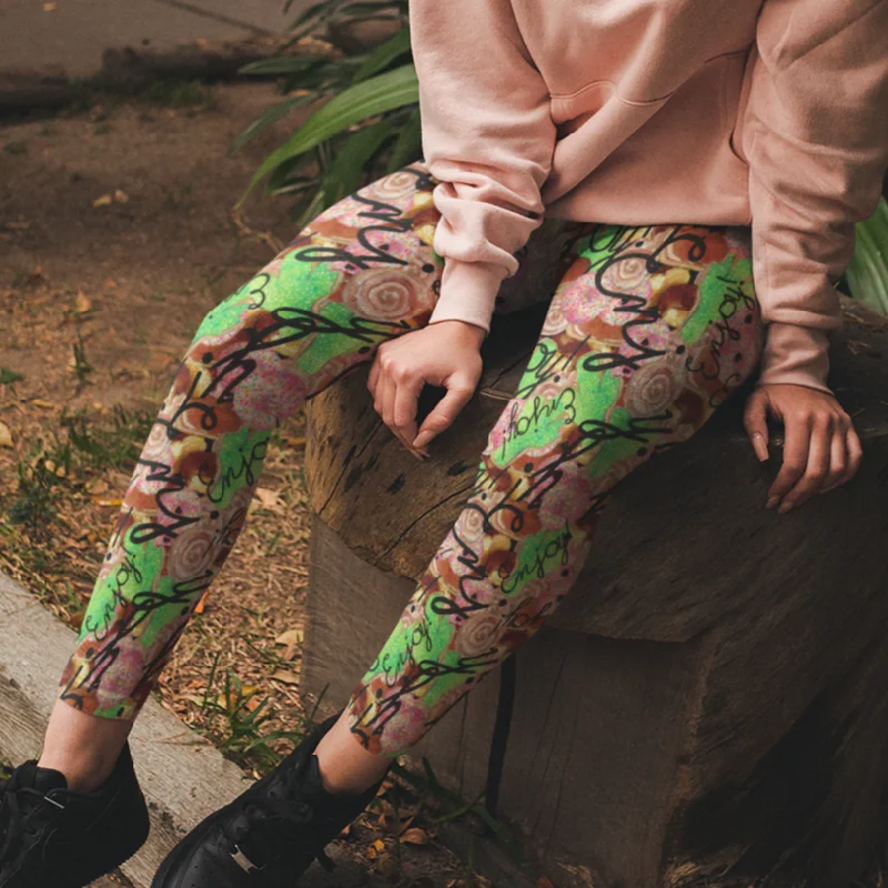 "Enjoy All the Donuts" Capri Leggings Stylish Yoga Leggings