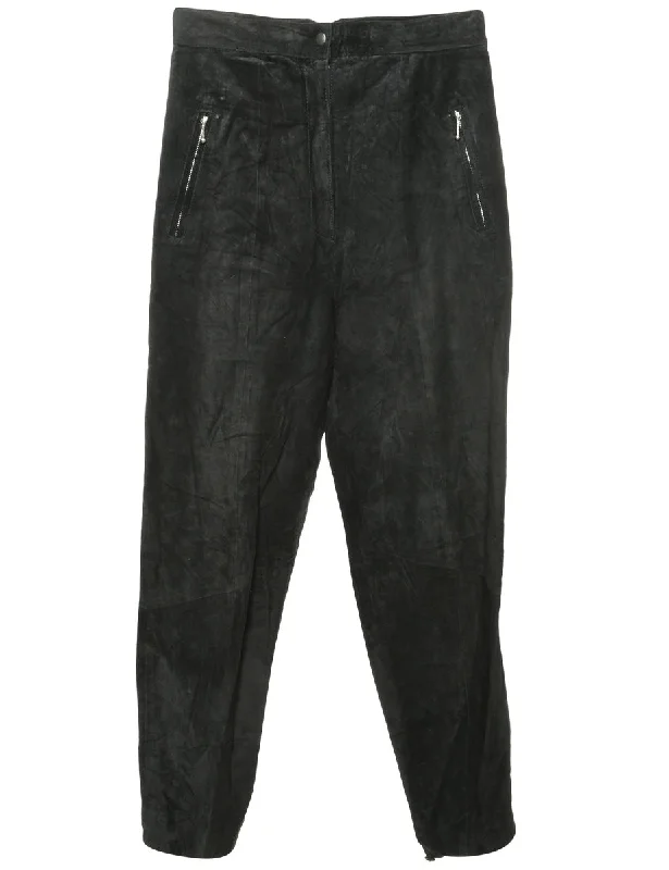 Black Suede Trousers - W30 L31 Cropped Trousers Casual Linen