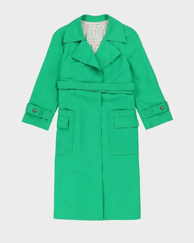 Vintage 1970s London Fog Green Mac Coat - S Striped Polka Dot Floral