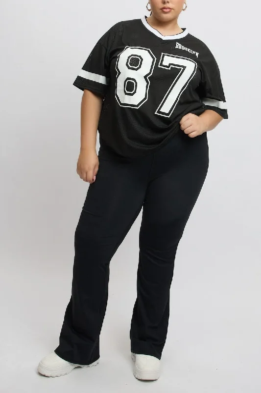 Black Flared Leggings High Rise Cozy Textured Workout Leggings