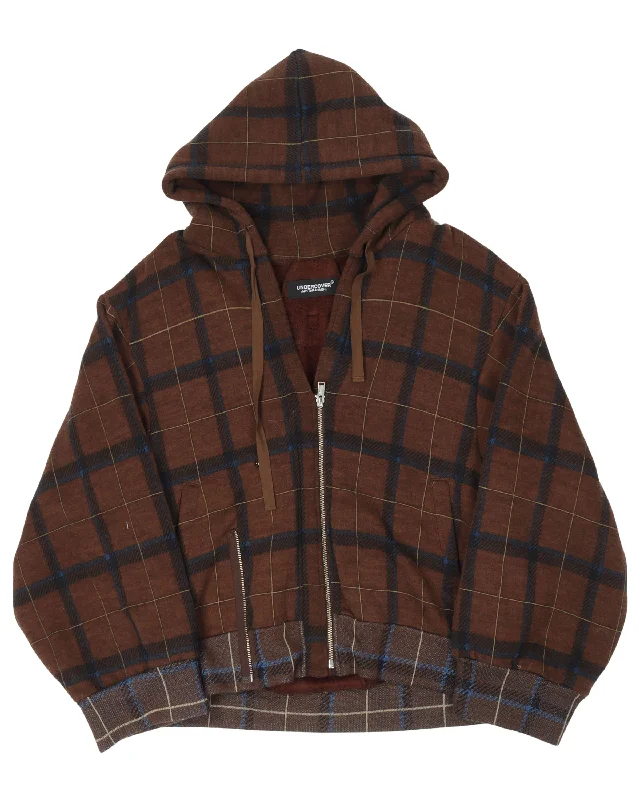 Plaid Half Zip Sweatshirt Hoodie with Drop Shoulder Relaxed Streetwear