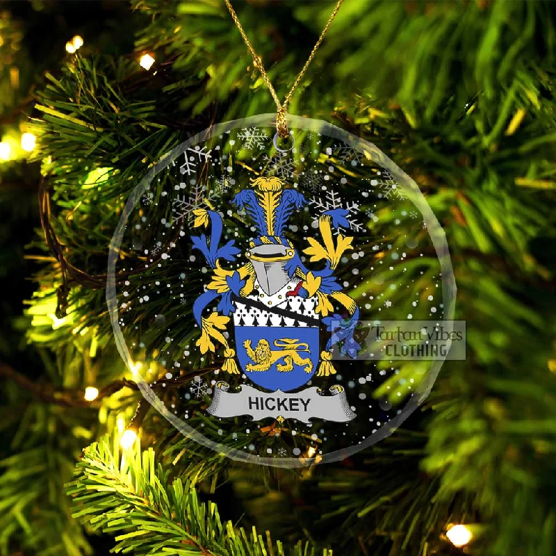 Hickey Irish Clan Christmas Glass Ornament with Coat of Arms Vent Hem Cuff