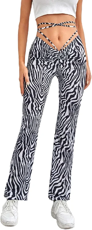 SOLY HUX Women's Elastic Waist Cut Out Side Flare Leg Pants Trousers Trousers Spring Floral