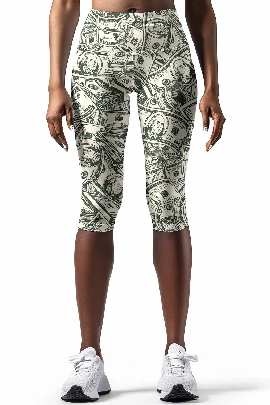 Money Manifest Ellie Green Dollar Printed Yoga Capri Leggings - Women Comfortable Full-Body Compression Leggings Money Manifest Ellie Green Dollar Printed Yoga Capri Leggings - Women Comfortable Full-Body Compression Leggings