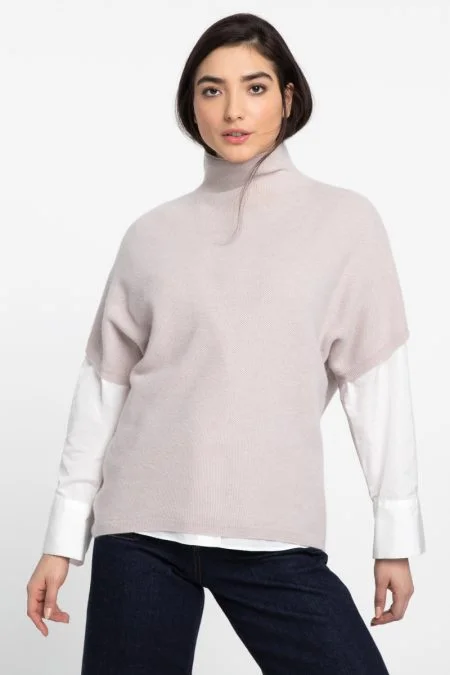 Kinross Cashmere Textured Funnel Pullover Wrist Length Sleeve