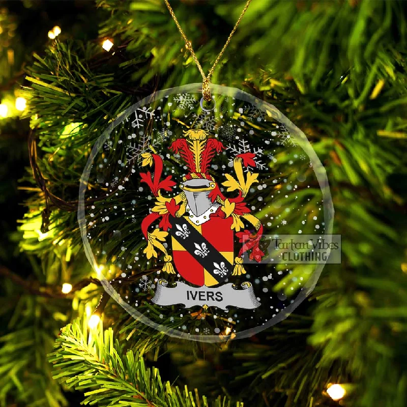 Ivers Irish Clan Christmas Glass Ornament with Coat of Arms Bomber Denim Leather