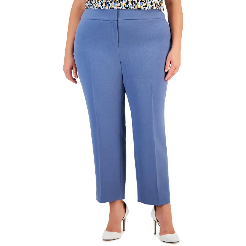 Kasper Womens Plus Ankle Solid Trouser Pants High Waist Slim Fit Ankle Length
