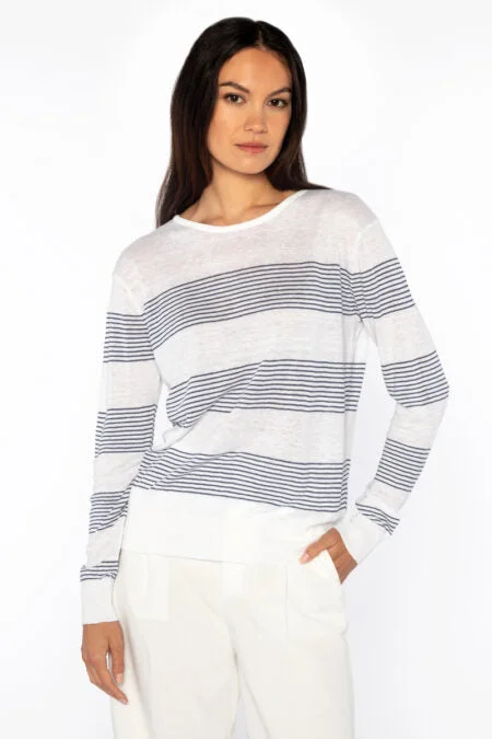 Kinross Cashmere Micro Stripe Pullover Textured Knit Design
