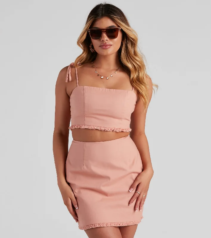 Social Linen Tie Strap Crop Top Casual Formal Business
