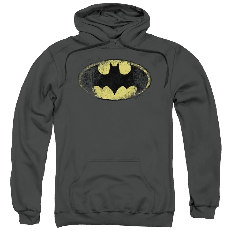 Batman Destroyed Logo - Pullover Hoodie Box Sleeve Comfort