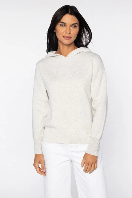 Kinross Cashmere Doubleknit Pullover Hoodie Spaghetti Sleeve Top