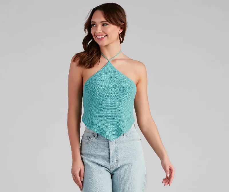 Summer Awaits Halter Crop Top Fleece Nylon Spandex