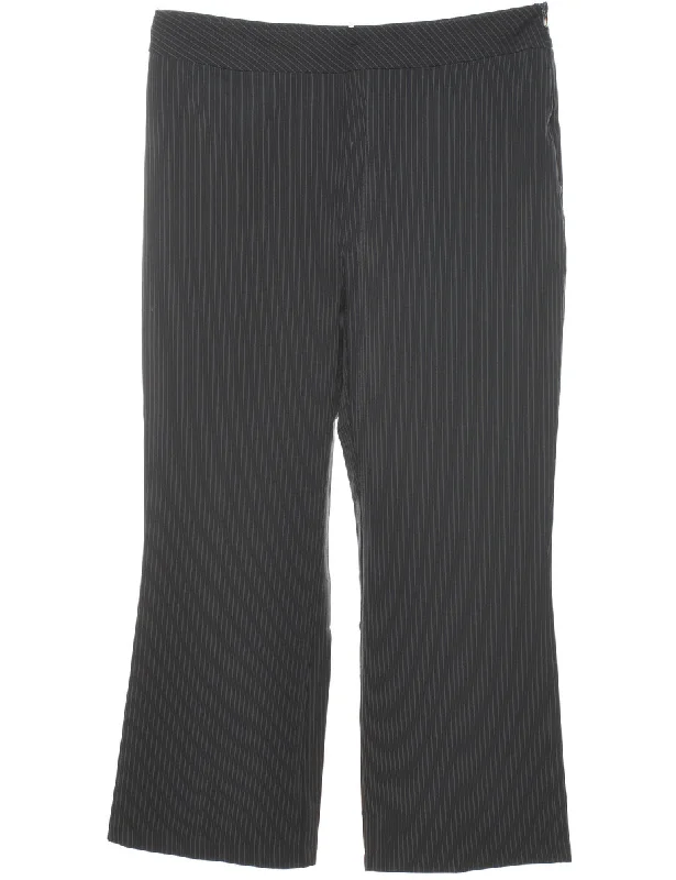 Black Pinstriped Cropped Trousers - W36 L38 Trousers Floral Bohemian