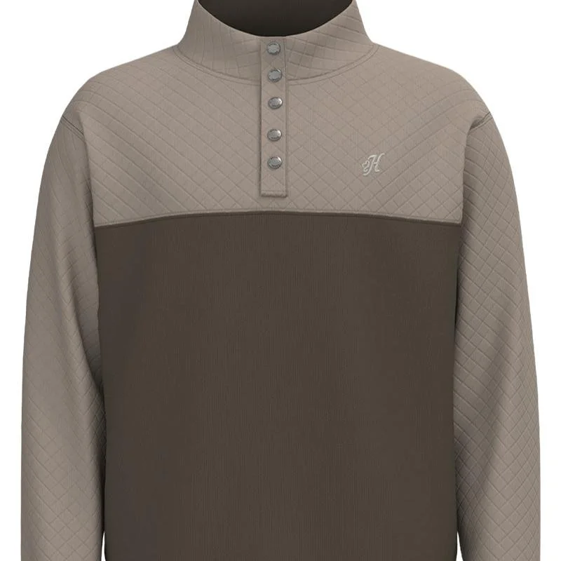 Hooey Men's "Stevie" 1/4 Snap Pullover Sweatshirt in Green & Tan Ribbed Crew Neck