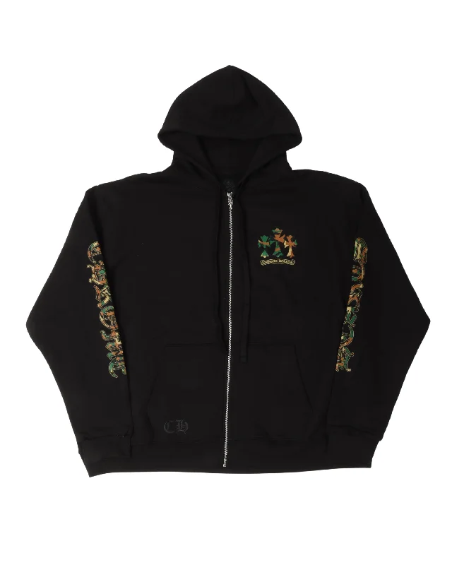 Camouflage Cemetery Cross Zip Up Hoodie Hoodie with Snap Buttons Easy Quick