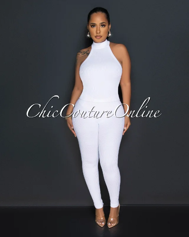 Charnelle White Mock Top & Leggings Ribbed Sculpting Set Stylish Ankle-Length Leggings Charnelle White Mock Top & Leggings Ribbed Sculpting Set Stylish Ankle-Length Leggings