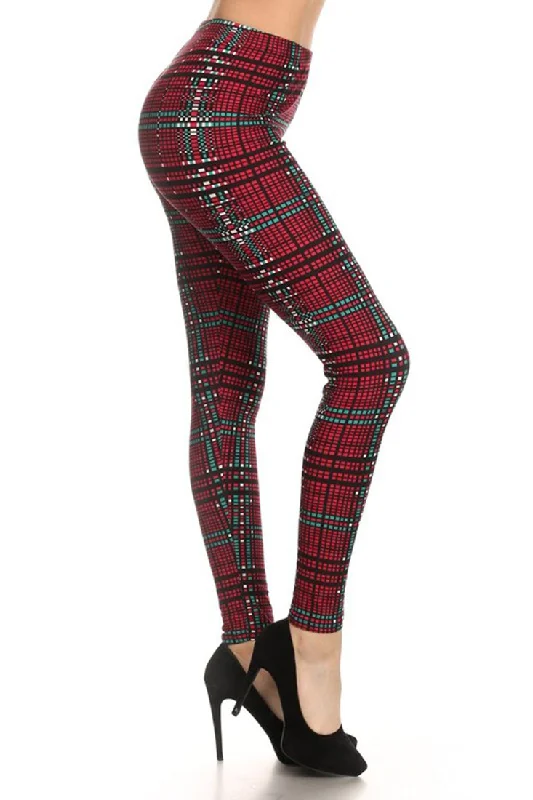 Red Green Pixel Design Leggings Comfortable Sports Performance Tights