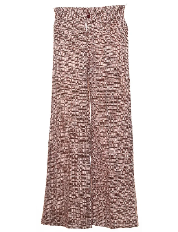 1970s Brown & White Flared Leg Trousers - W24 L30 Trousers Recommended Stylist
