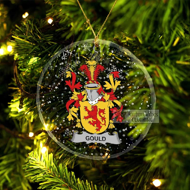 Gould Irish Clan Christmas Glass Ornament with Coat of Arms Mesh Canvas Denim