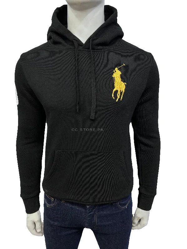 RL Big Pony Fleece Black Hoodie Oversized Hoodie Comfort Casual