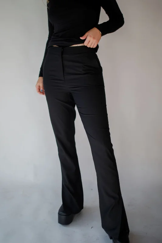 SIDE SLIT BLACK TROUSER Cropped Trousers Casual Linen