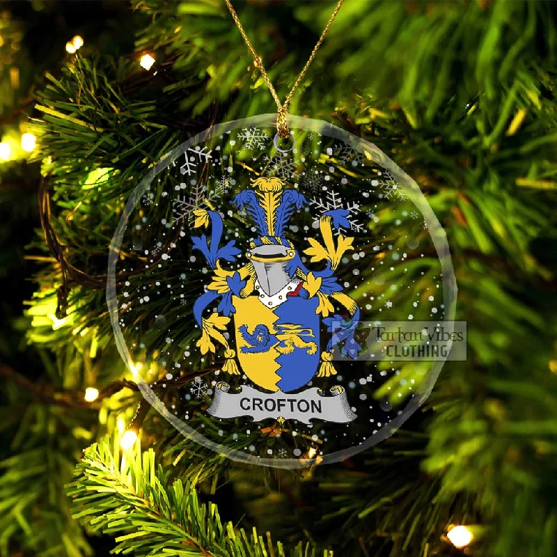 Crofton Irish Clan Christmas Glass Ornament with Coat of Arms Cuffed Rolled Raglan