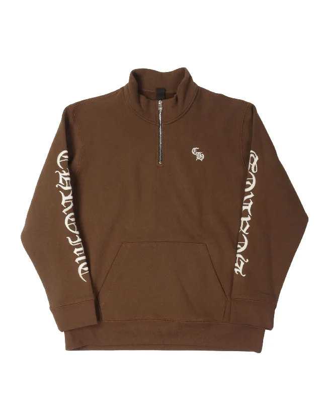 Embroidered CH Quarter Zip Sweatshirt Hoodie with Ribbed Cuffs Snug Fit Comfort