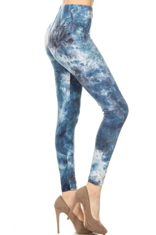 Blue Tie Dye Leggings Fashionable High-Rise Workout Leggings
