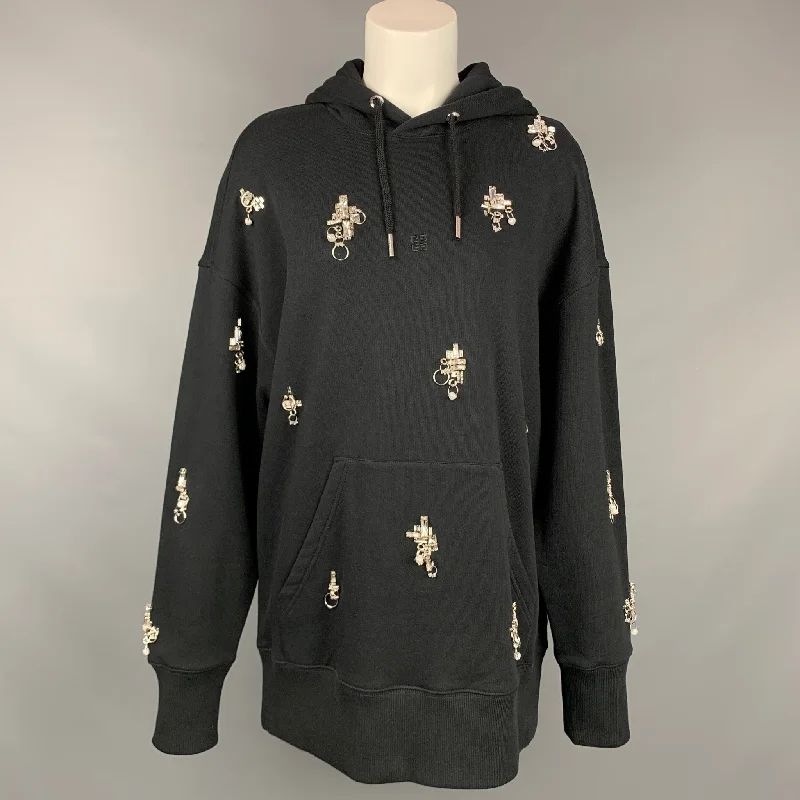 GIVENCHY SS 2021 Size XS Black Crystal Embellishment Cotton Oversized Hooded Pullover dolman Sleeve Top GIVENCHY SS 2021 Size XS Black Crystal Embellishment Cotton Oversized Hooded Pullover dolman Sleeve Top