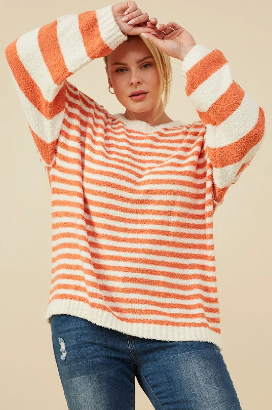 Ultra Soft Stripe Blocked Pullover Sweater Over Sleeve Pullover