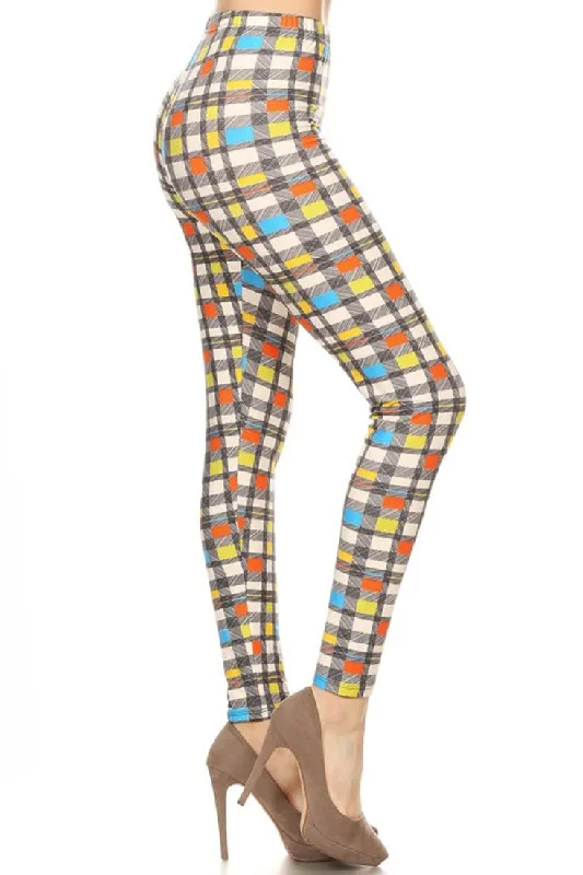 Retro Plaid Design Leggings Fashionable Stretchy Fit Leggings