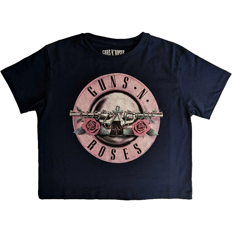 GUNS N' ROSES Crop Top for Ladies, Classic Logo Notch Collar Peter Pan Collar Cowl Neck