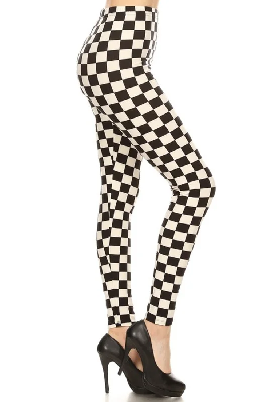 Black White Check Design Leggings Trendy Activewear Leggings