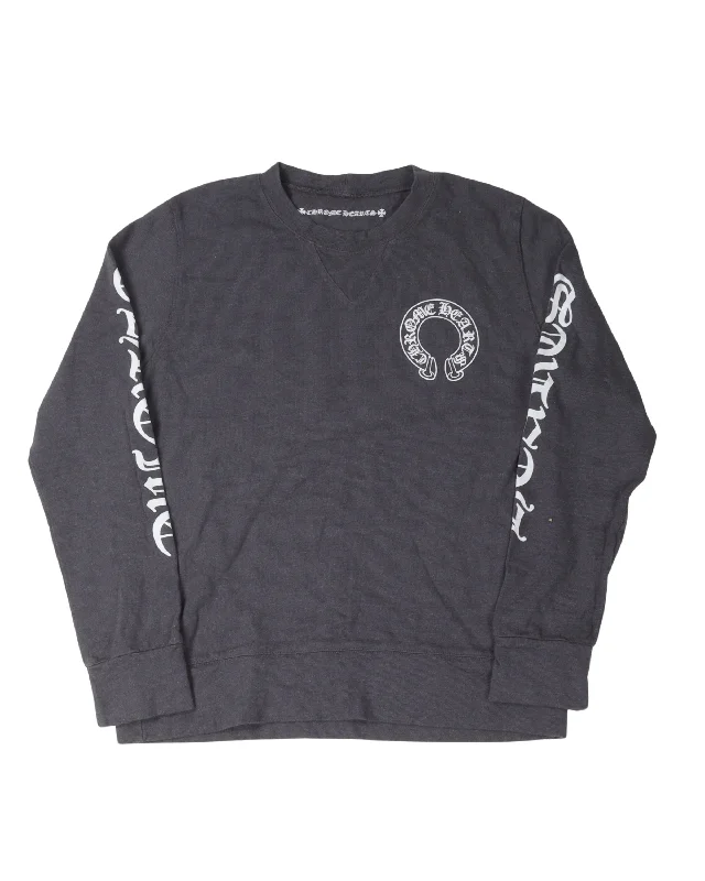 Horseshoe Crewneck Sweatshirt Hoodie with Rolled Sleeves Casual Relaxed