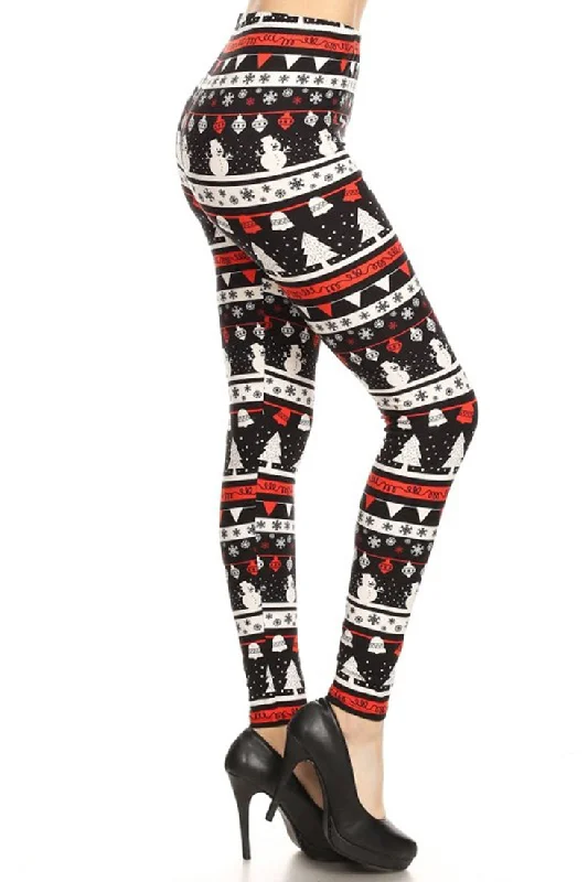 Black Red Christmas Design Leggings Comfortable Plus Size Leggings