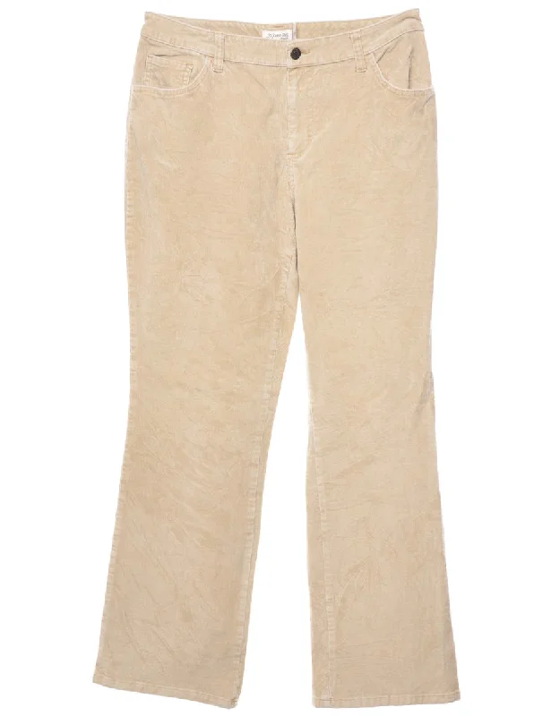 Beige Classic Corduroy Trousers - W32 L30 Trousers Pleated Formal