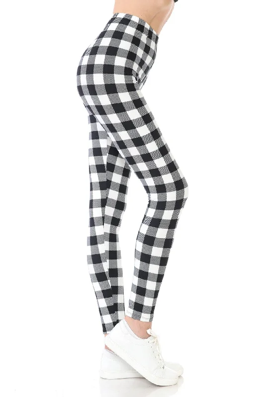 White Black Plaid Leggings Trendy Adjustable Waist Leggings