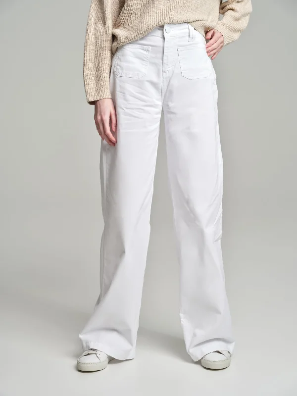 Wide leg white denim trousers Trousers Office Stylish