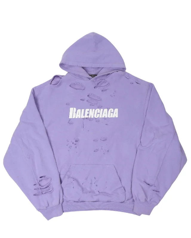 Oversized Distressed Hoodie Hoodie with Hem Ribbing Snug Secure