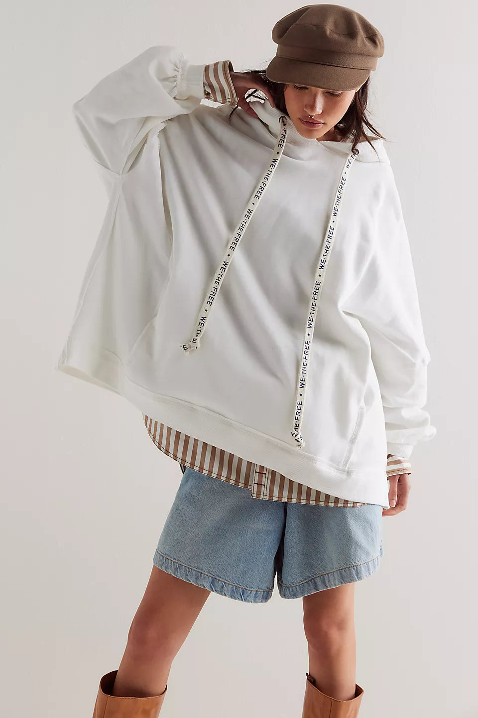 Free People We The Free We Hoodie - IVORY Hoodie with V-Neck Classic Versatile
